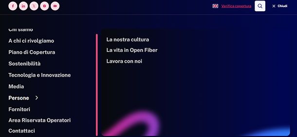 Menu sito Open Fiber