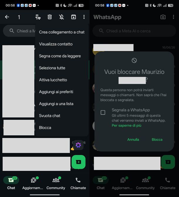 Eliminare contatto WhatsApp