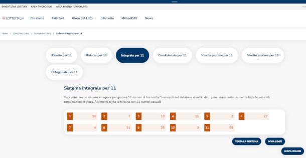 schermata Generatore Sistemi Lotto Italia