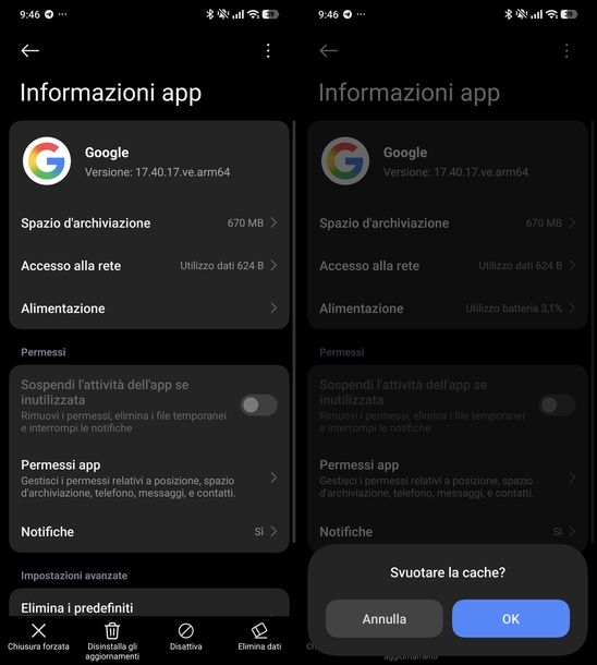 Svuotare cache app Android
