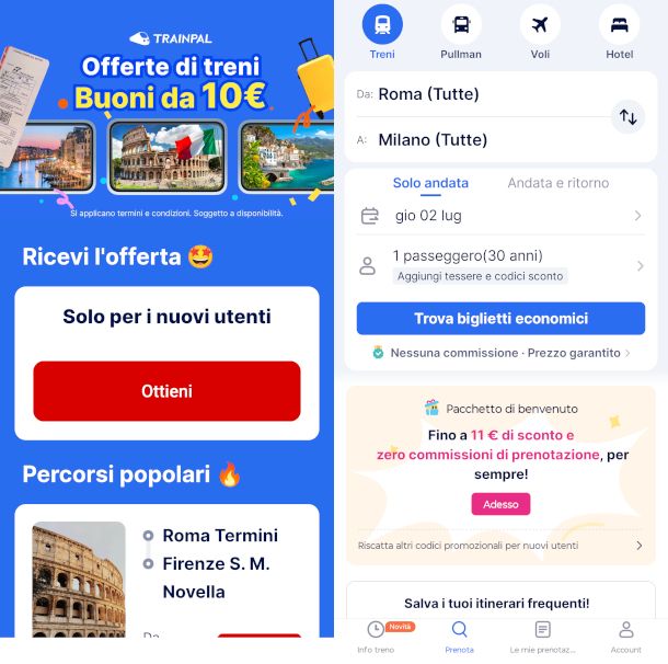 schermate app TrainPal