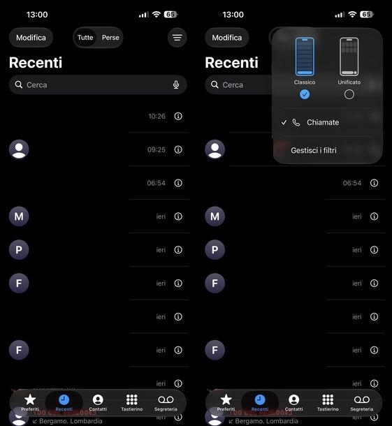 Vedere cronologia chiamate su iPhone
