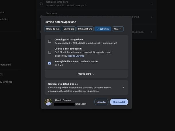 Svuotare cache Chrome PC