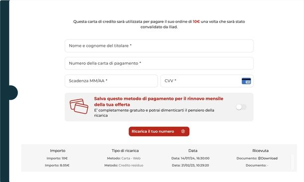 Fare ricarica iliad da sito Web