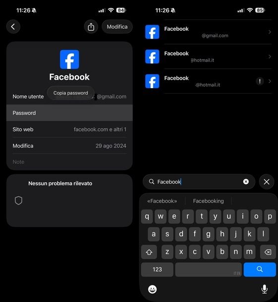 Trovare password Facebook iOS