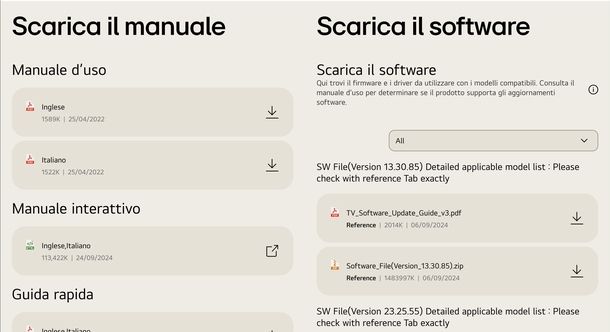 Scaricare firmware da sito supporto LG