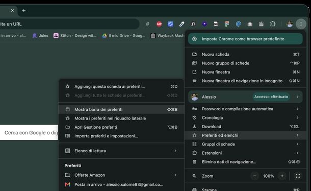 Ripristinare barra preferiti Chrome