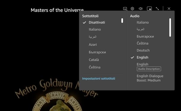 Cambiare lingua audio Prime Video su computer