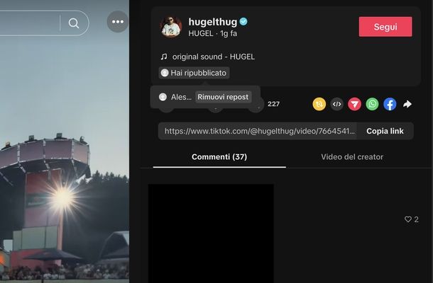 Rimuovere repost su TikTok manualmente sito