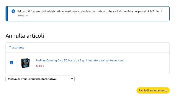 Annullare ordine Amazon non spedito