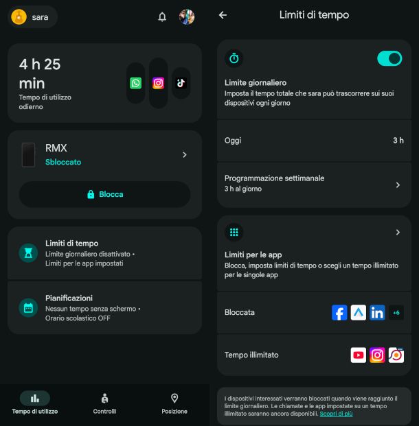 schermate app Family Link