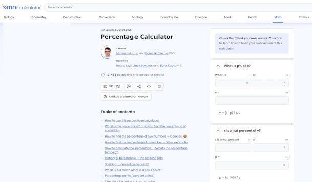 schermata sito Omni Calculator