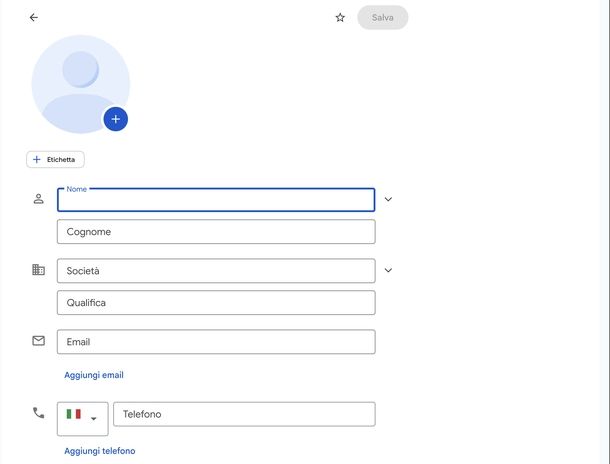 Salvare contatto su Gmail