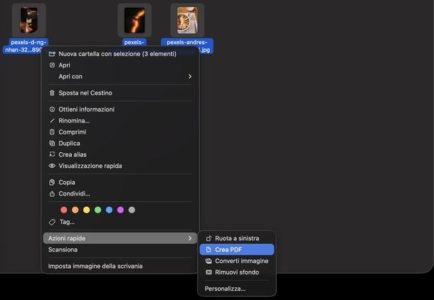 Creare PDF da immagini Finder