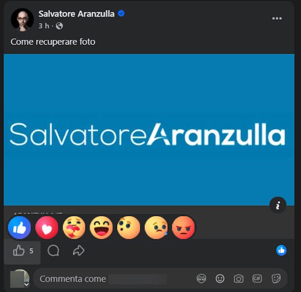 Reazioni e commenti Facebook