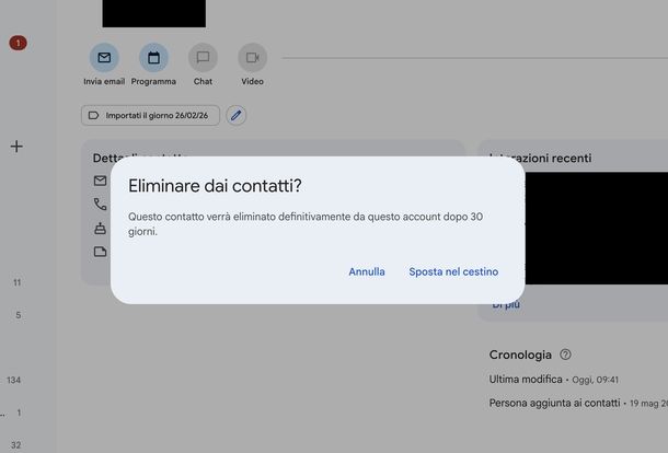 Eliminare contatto su Gmail