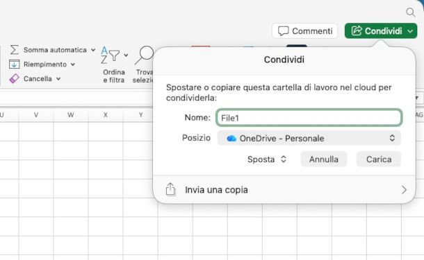salvataggio file su OneDrive Mac
