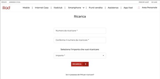 Fare ricarica altro numero iliad