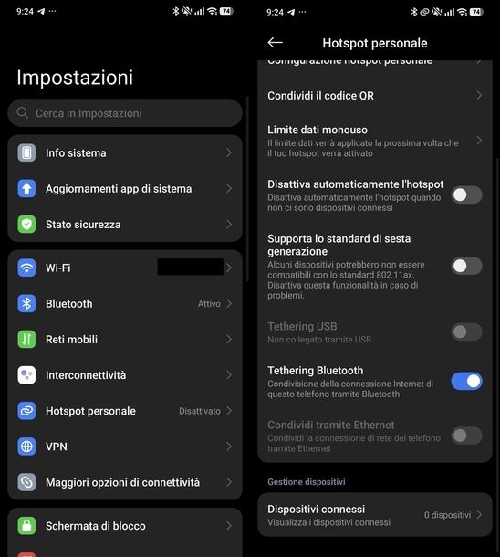Usare smartphone Android come modem via Bluetooth