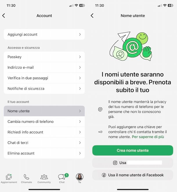 Impostare nome utente su WhatsApp