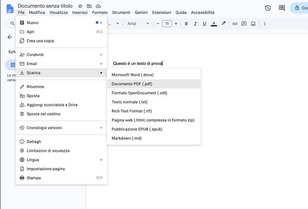 Creare PDF gratis Documenti Google