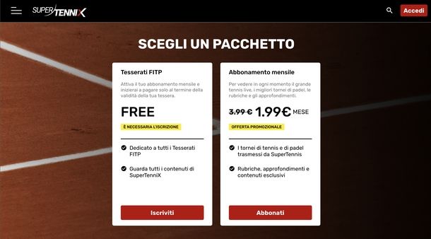 SuperTennix prezzi abbonamento