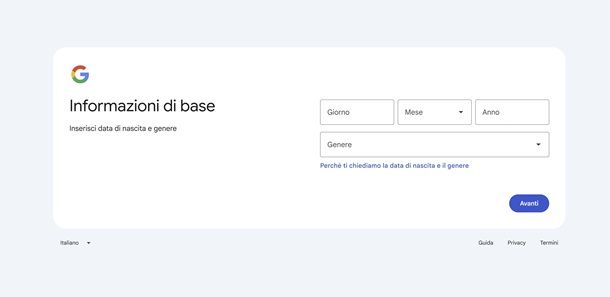 Crea account Gmail