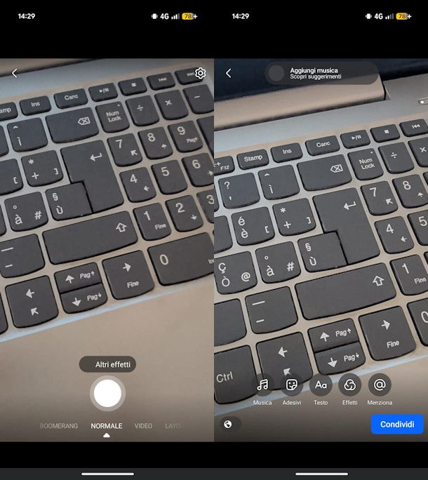 Pubblicare storie e reel