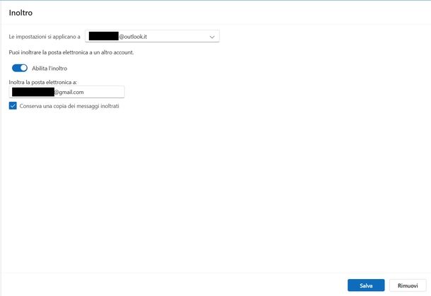 Attivare inoltro email Gmail in Outlook Windows