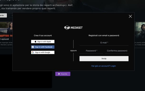 Registrarsi&ndash;su Mediaset Play da PC