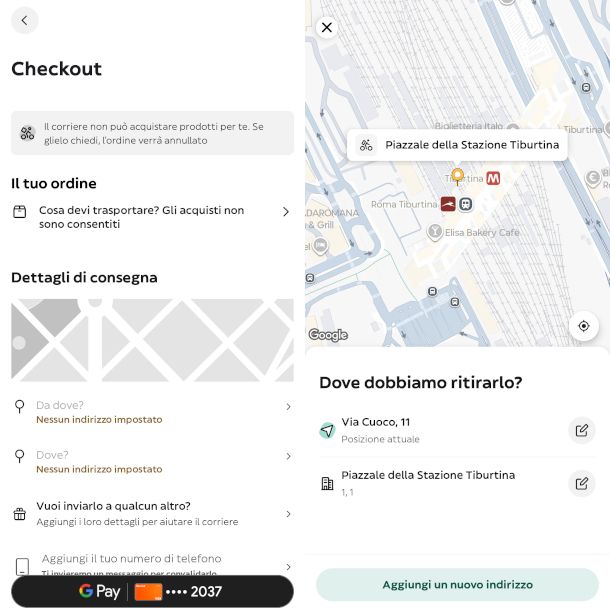 schermata Spedizioni app Glovo