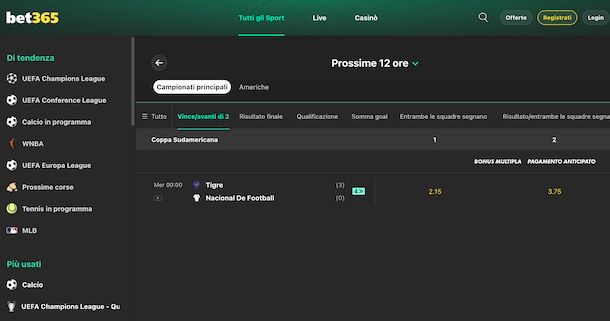 Partite su Bet365