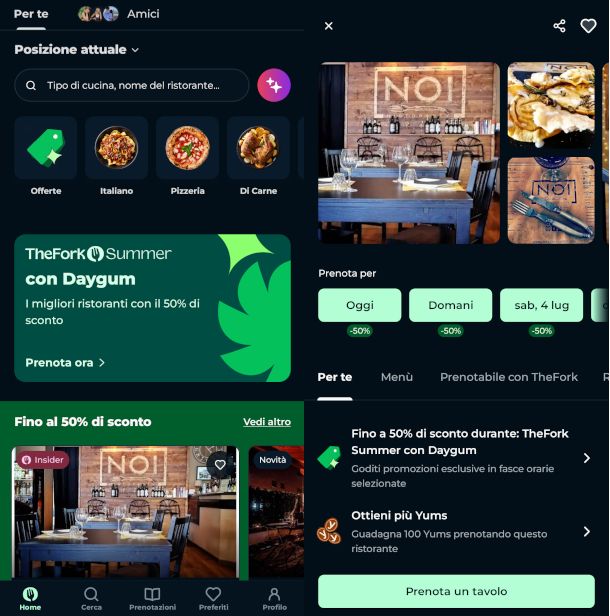 schermate app TheFork