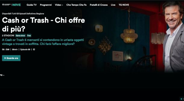 schermata sito canale NOVE