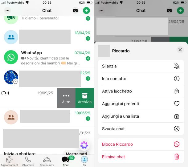 Eliminare contatto WhatsApp
