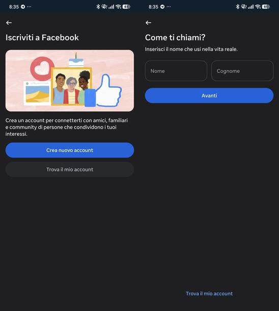 Accedere a Facebook da app