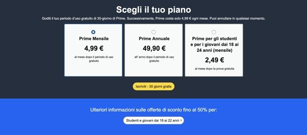 Amazon Prime Video piani prezzi