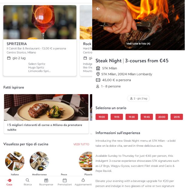 schermate app OpenTable