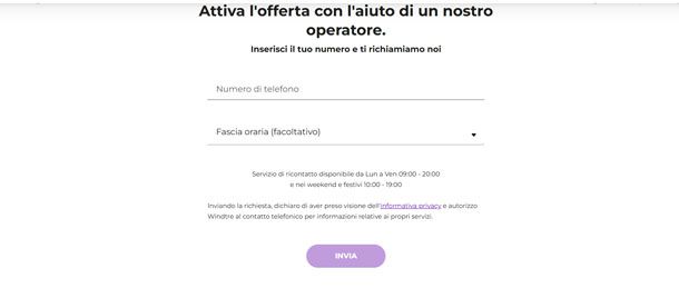 Modulo per farsi chiamare da WINDTRE
