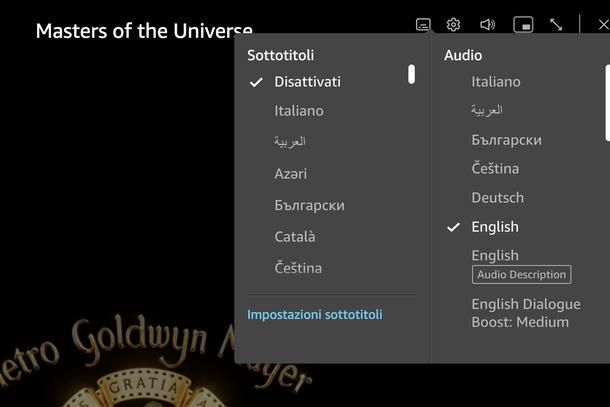 Cambiare lingua sottotitoli Prime Video computer