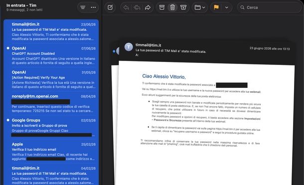 Cancellare tutte le mail da Alice Mail macOS