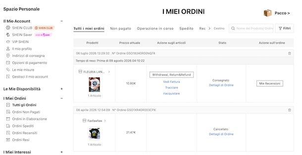 Fare reso su SHEIN