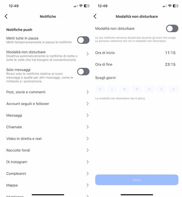 Modalità Non disturbare su Instagram