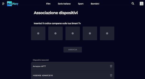 Associare TV a RaiPlay da computer