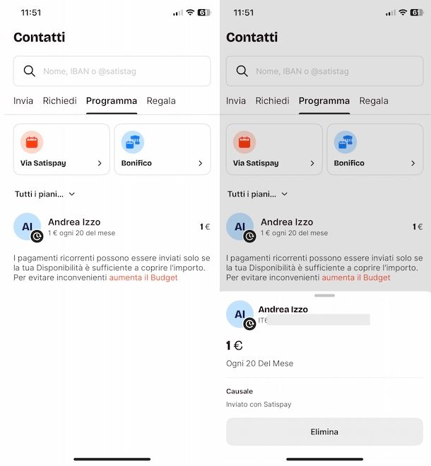 Annullare pagamento ricorrente Satispay