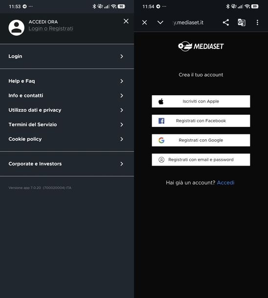 Registrarsi&ndash;su Mediaset Play da app