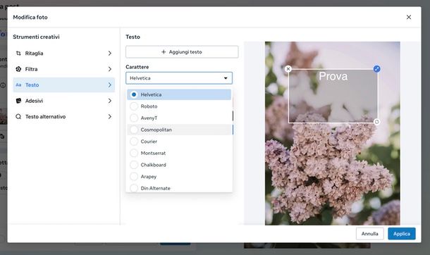 cambiare font post Instagram PC