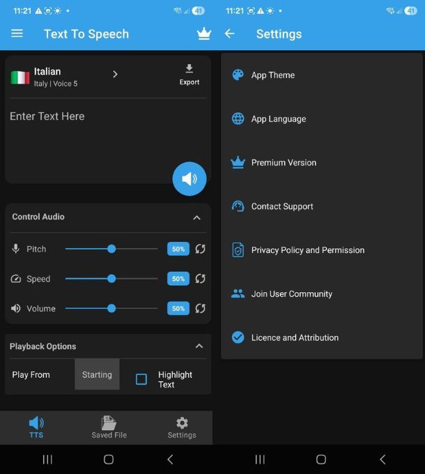 App per leggere testo