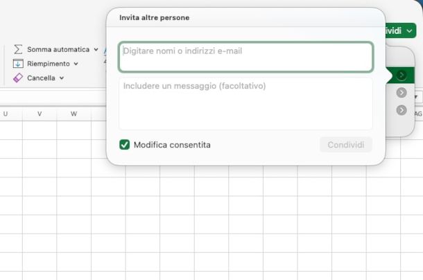 funzione Invita altre persone su Excel per Mac