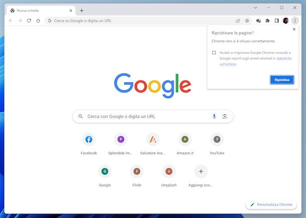 Ripristinare pagine Chrome